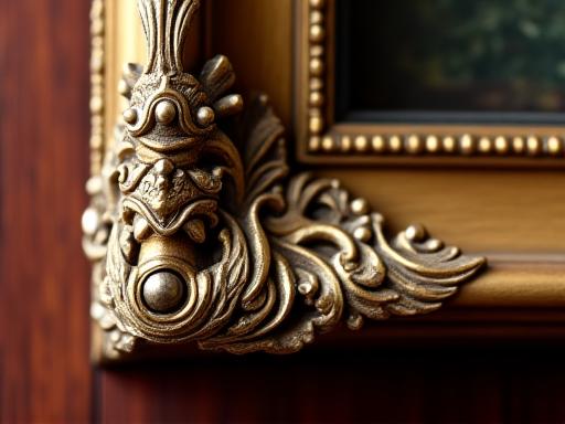 Close up of an ornate custom frame corner